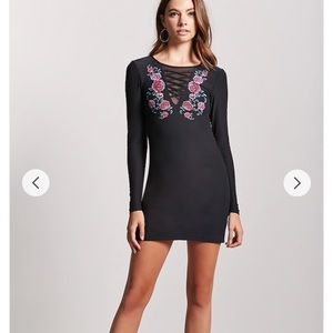 Black long sleeve crochet flower dress